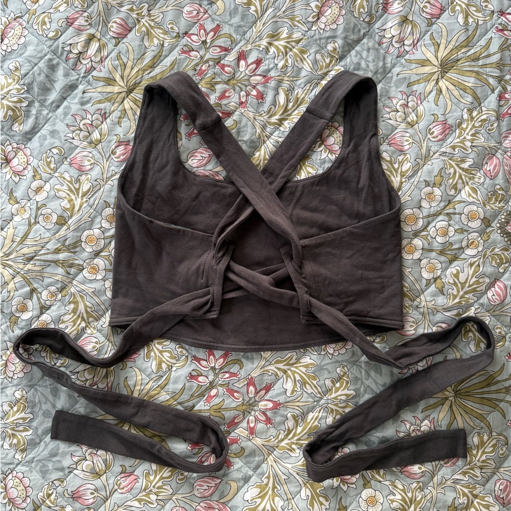 Free People Dark Gray Tie Back Crop Top